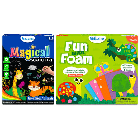 Skillmatics Magical Scratch Art Book & Fun with Foam Animals Theme Bundle, Art & Craft Kits, DIY Activities for Kids Skillmatics