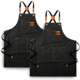Tosewever 2 Pack Canvas Cross Back Chef Apron for Men Women with Pockets, Cotton Tool Aprons for Cooking Kitchen BBQ Artist (Black, 2 Pack) Tosewever