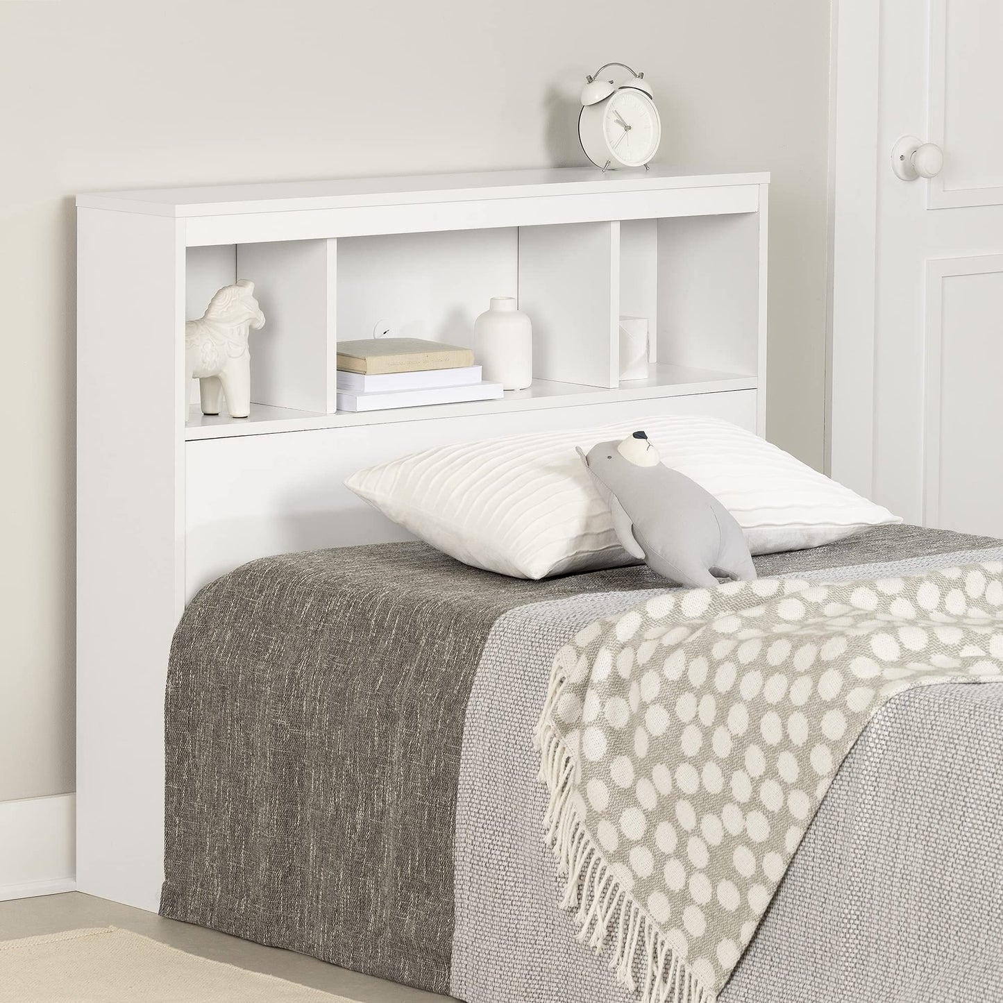 South Shore Summertime Bookcase Headboard, Twin, Pure White - WoodArtSupply