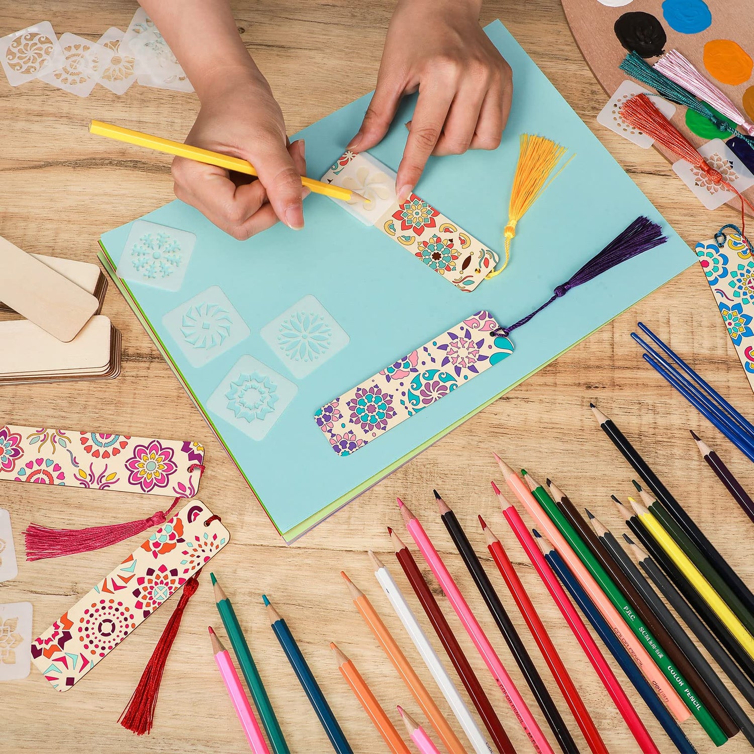 92 Pieces Unfinished Wood Bookmark with Colorful Tassels DIY Templates Blank Bookmarks Ornament Wooden Bookmarks DIY Bookmarks for Kids DIY Crafts TaoBary