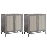BELLEZE Sideboard Buffet Cabinet Set of 2, Storage Cabinet with Rattan Doors, Buffet Table with Metal Base and Adjustable Shelves Accent Cabinet BELLEZE