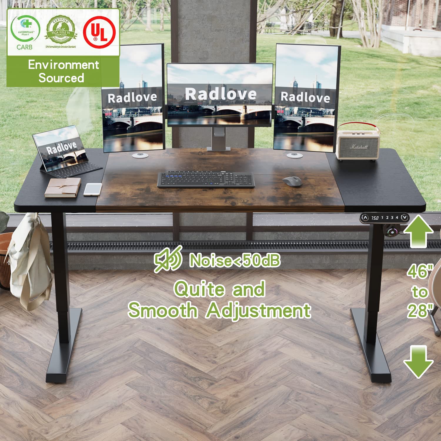 Radlove Electric Height Adjustable Standing Desk, 63x 30 Inches Stand Up Ergonomic Desk Workstation, Splice Board Home Office Computer Table Radlove