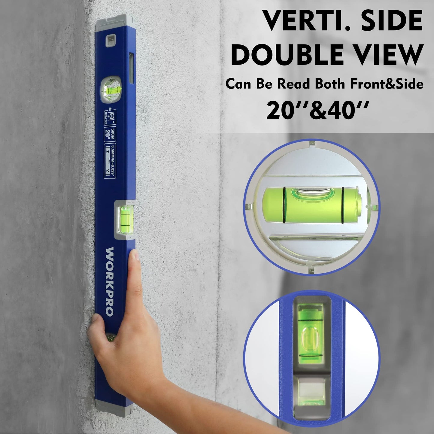 WORKPRO 3-Piece Spirit Level Set (12", 20", 40"), Level Set with Magnetic Torpedo Level, 45°/90°/180°Bubbles Measuring, Open Top View Design, - WoodArtSupply