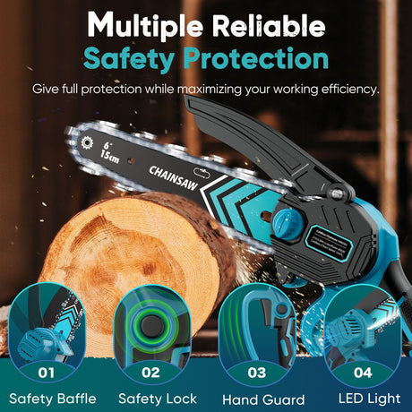 Mini Chainsaw, 6-Inch Chain saw with 2 Pack 2000mAh Batteries, Portable Handheld Chainsaw, Mini Chainsaw Cordless for Wood Cutting Tree Trimming DIY HOPTO