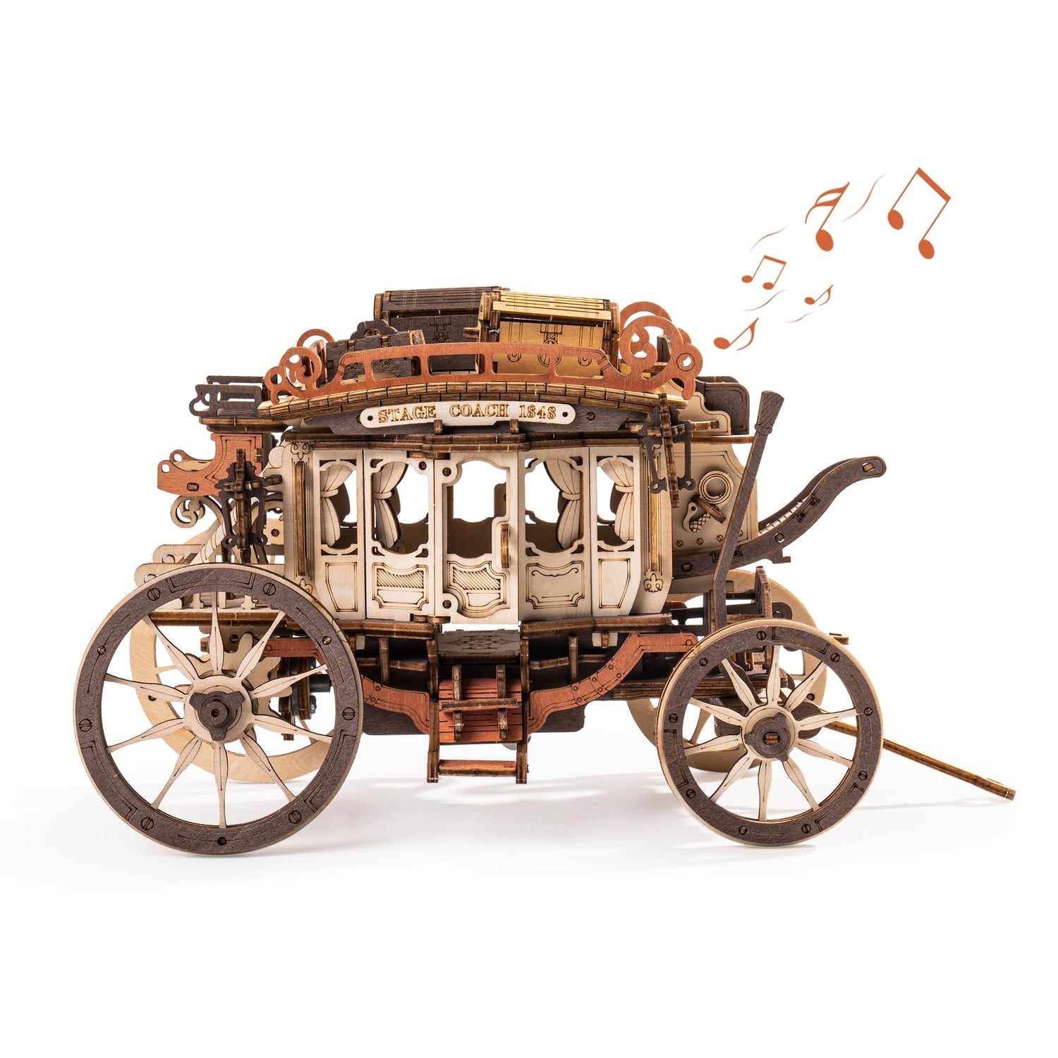ROBOTIME Stagecoach Wooden Music Box Puzzle AMKA1, Valentines Day Gift 3D Wooden Puzzles for Adults, Mechanical 3D Model to Build, Birthday ROBOTIME