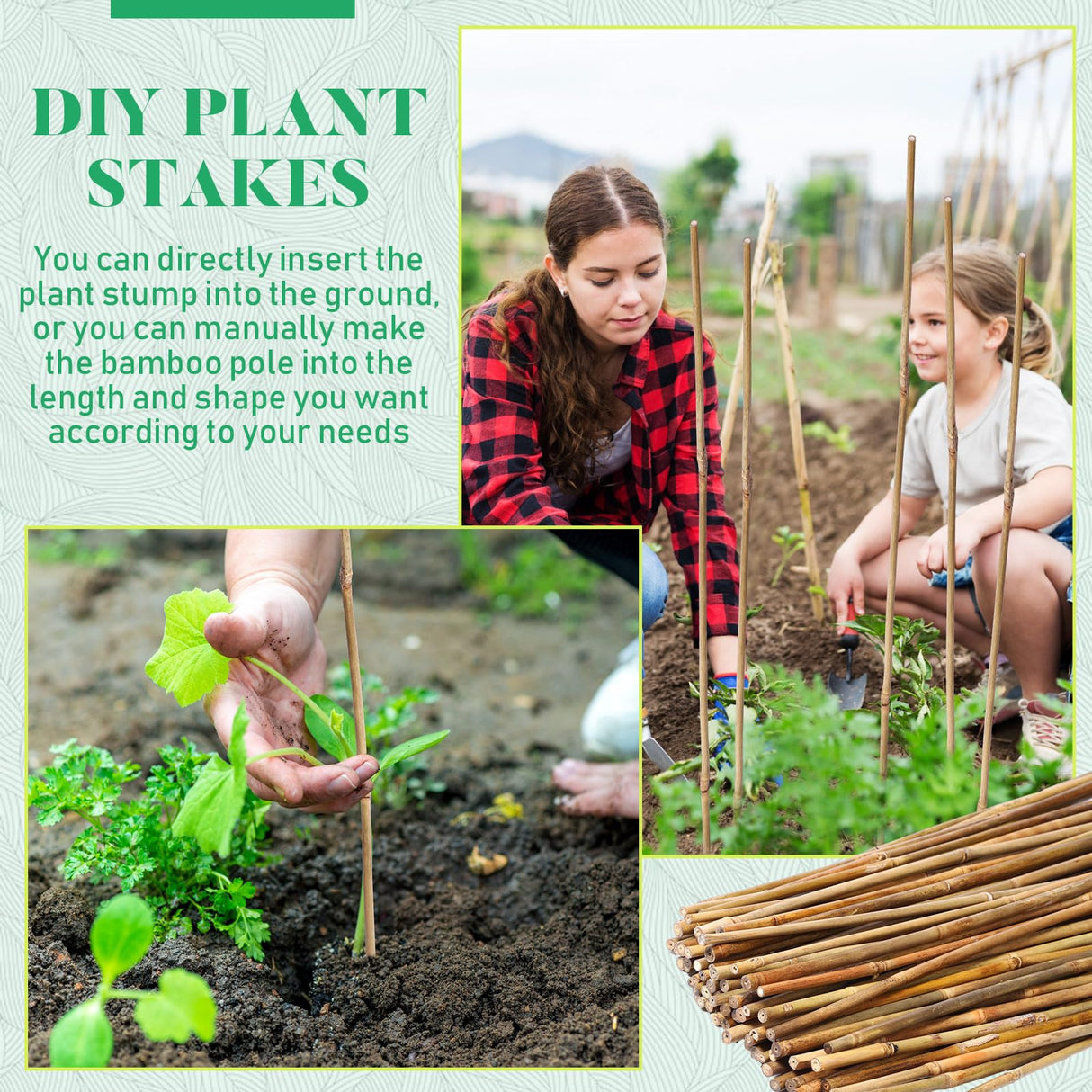 Suclain 100 Pcs Bamboo Plant Stakes Plant Support Stakes Indoor and Outdoor Garden Sticks Garden Stakes for Tomato, Bean, Flowers, Trees Potted and Suclain