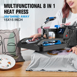 Topdeep Pro Heat Press 15x15 Inch, 8 in 1 Heat Press Machine with 30 OZ Tumbler Press, Swing Away T Shirt Pressing Machine, Combo Tumbler Heat Press Topdeep