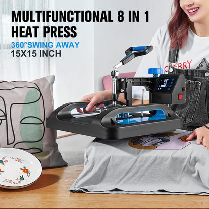 Topdeep Pro Heat Press 15x15 Inch, 8 in 1 Heat Press Machine with 30 OZ Tumbler Press, Swing Away T Shirt Pressing Machine, Combo Tumbler Heat Press - WoodArtSupply