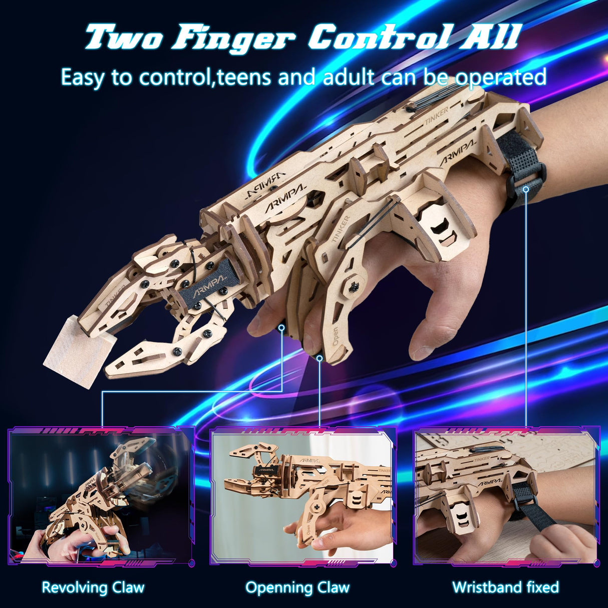 COWVTUJ ARMPAL Mechanical Claw Model Kit 3D Wooden ClawBot Puzzle for Adults and Teens Self-Assembly Robot Arm Building Kits to Build Laser-Cut COWVTUJ