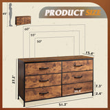 WLIVE Wide Fabric Dresser, 6 Drawer Dresser TV Stand for 60" TV, Dressers Bedroom Furniture Large Storage Tower Unit with Fabric Bins, Dresser for WLIVE