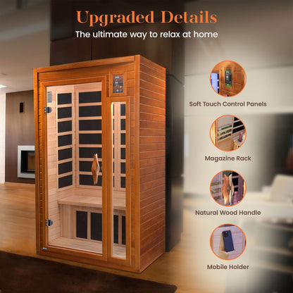 Dynamic Barcelona 1 to 2 Person Hemlock Wood Low EMF FAR Infrared Sauna For Home with LED Control Panel and Tempered Glass Door - Curbside Delivery - WoodArtSupply