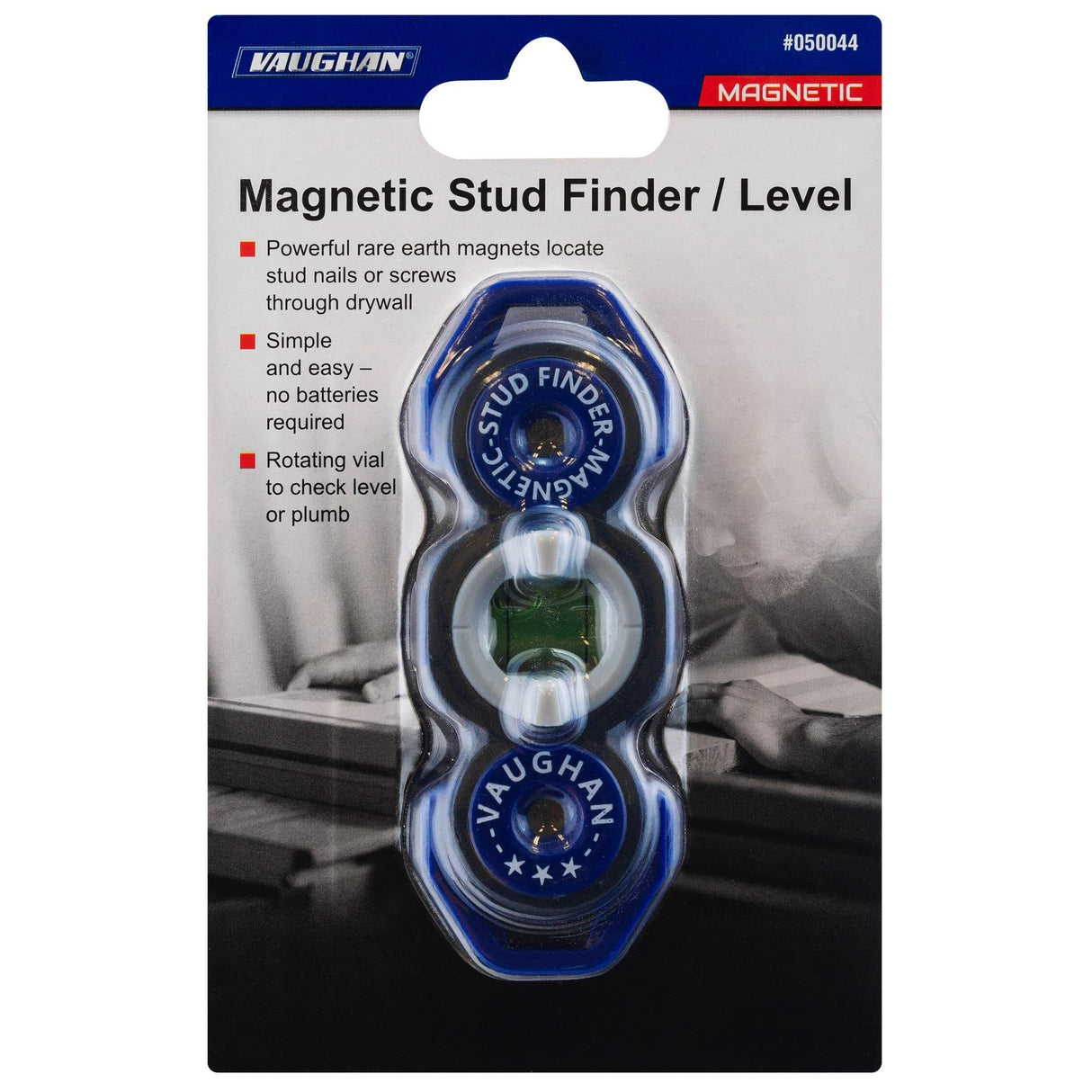 Vaughan Magnetic Stud Finder Leveler, Locate Screws, Nails, Metal Studs with Magnet, Level Tool, Drywall, Plaster, Blue - 050044 Small Vaughan
