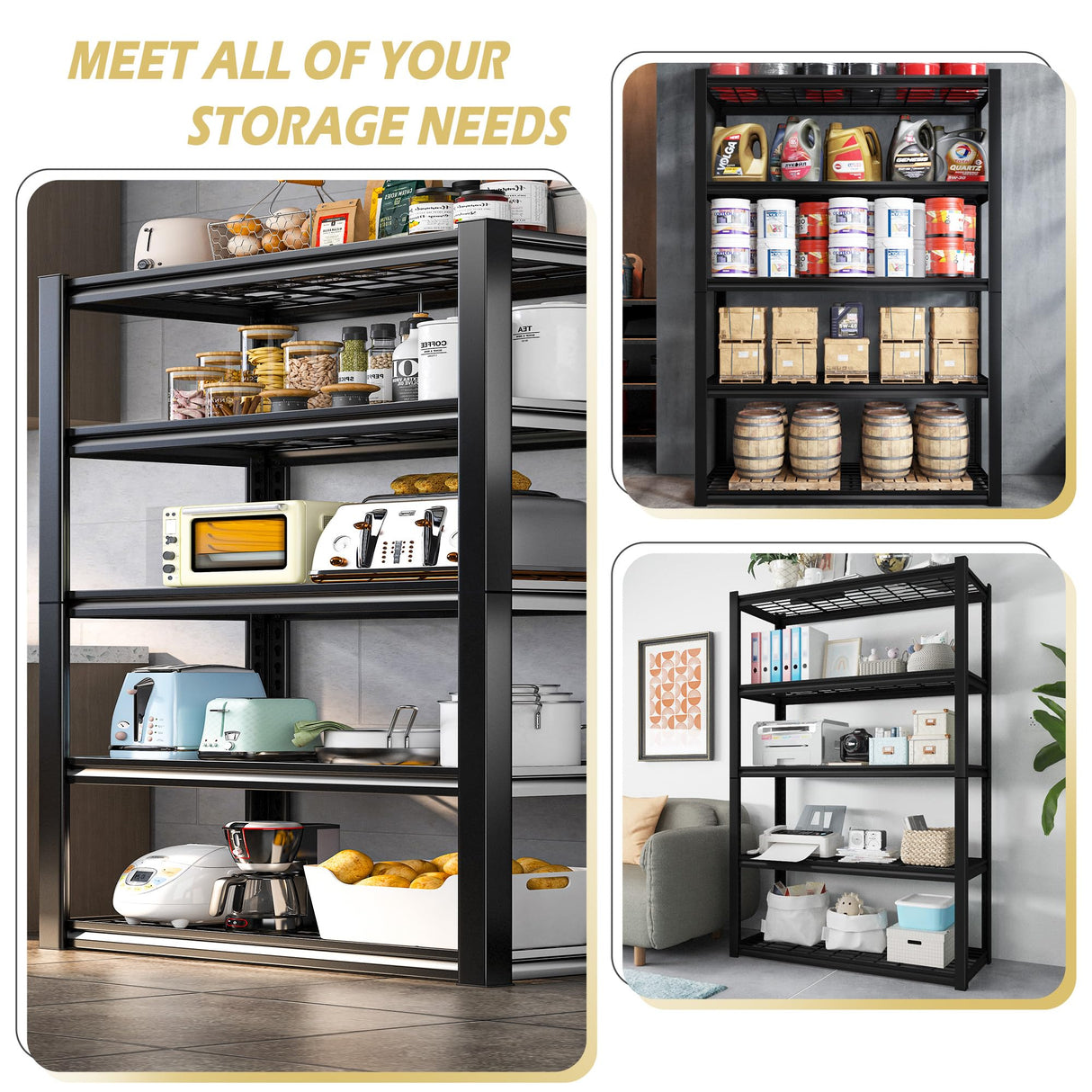 REIBII Garage Shelving Heavy Duty Storage Shelves Holds 2000LBS, Adjustable Metal Shelving Garage Storage Shelves Garage Shelf Industrial Shelving REIBII