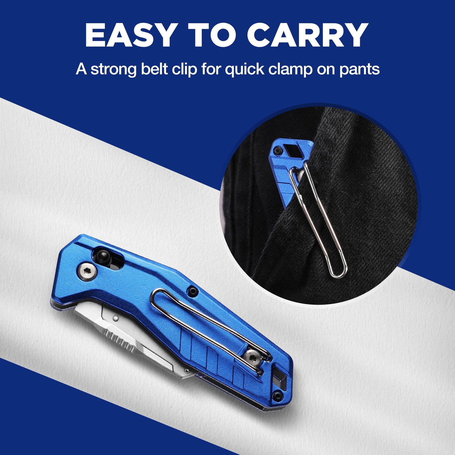 WORKPRO Folding Utility Knife, Heavy Duty Metal Box Cutter with Quick Open Lock, Quick Change Blade Razor Knife, Foldable Pocket Knife with Belt Clip WORKPRO