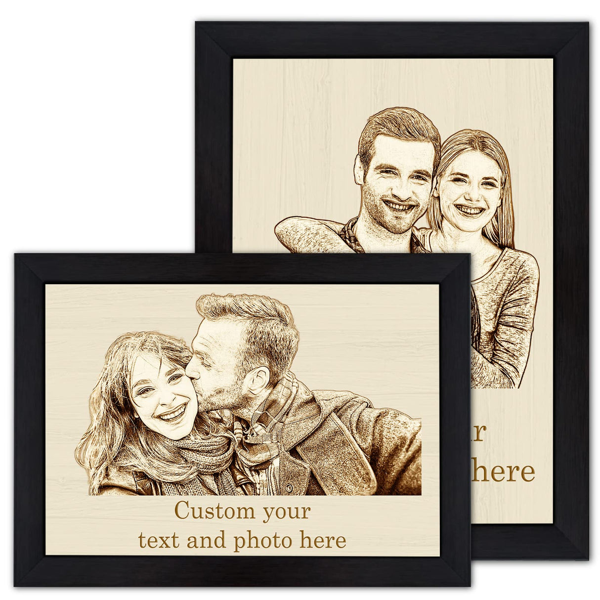 Personalized Picture Frame Wood Engraved Custom Photo Text Hanging/Tabletop Plaque for Valentine's Mother’s & Father's Day Wedding Gift WQingot