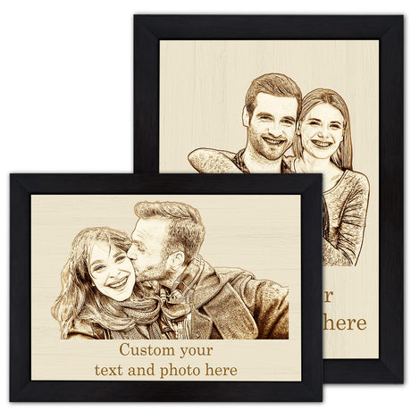Personalized Picture Frame Wood Engraved Custom Photo Text Hanging/Tabletop Plaque for Valentine's Mother’s & Father's Day Wedding Gift WQingot