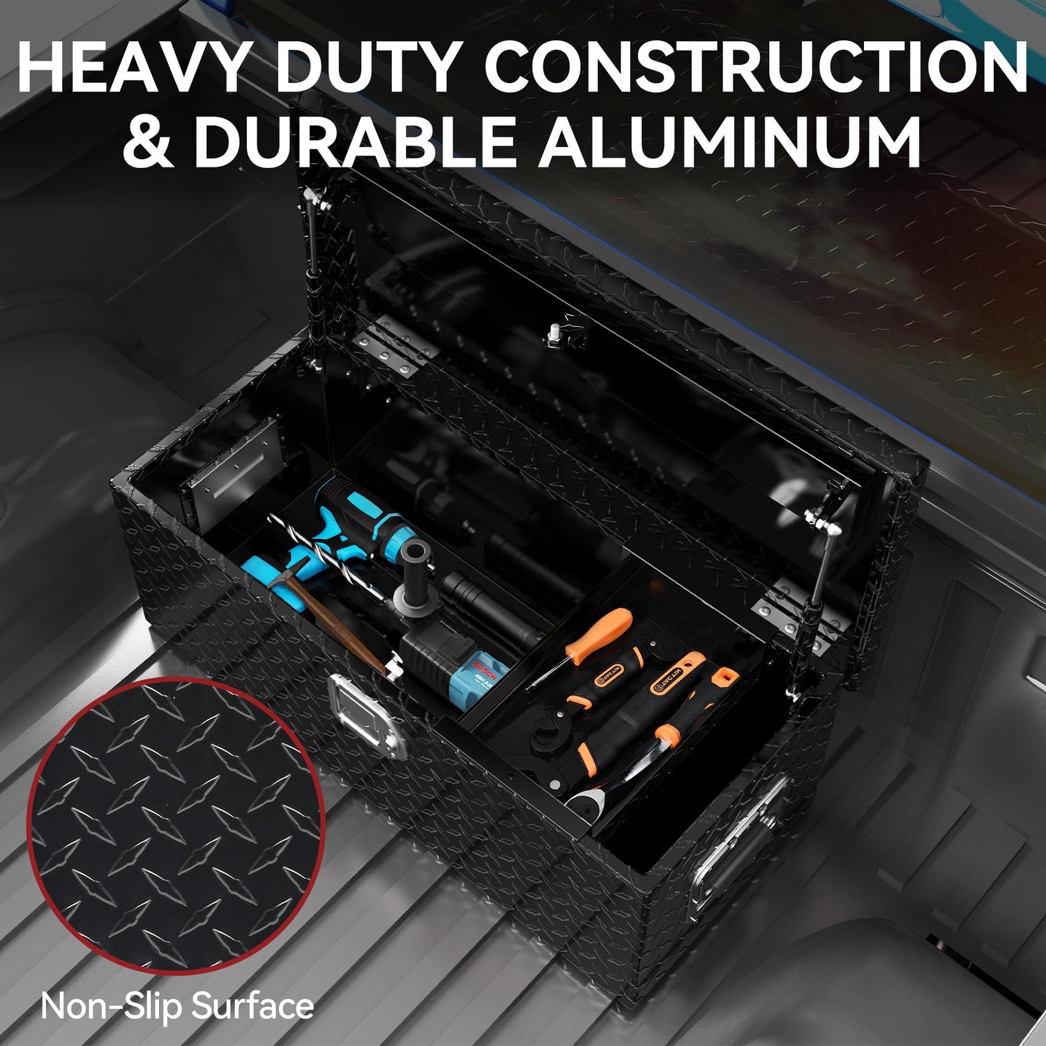 YITAMOTOR 49 Inch Truck Bed Tool Boxes Heavy Duty Aluminum with Sliding Shelf,Diamond Plate ToolBox for Pick Up Truck RV Trailer, Chest Storage YITAMOTOR