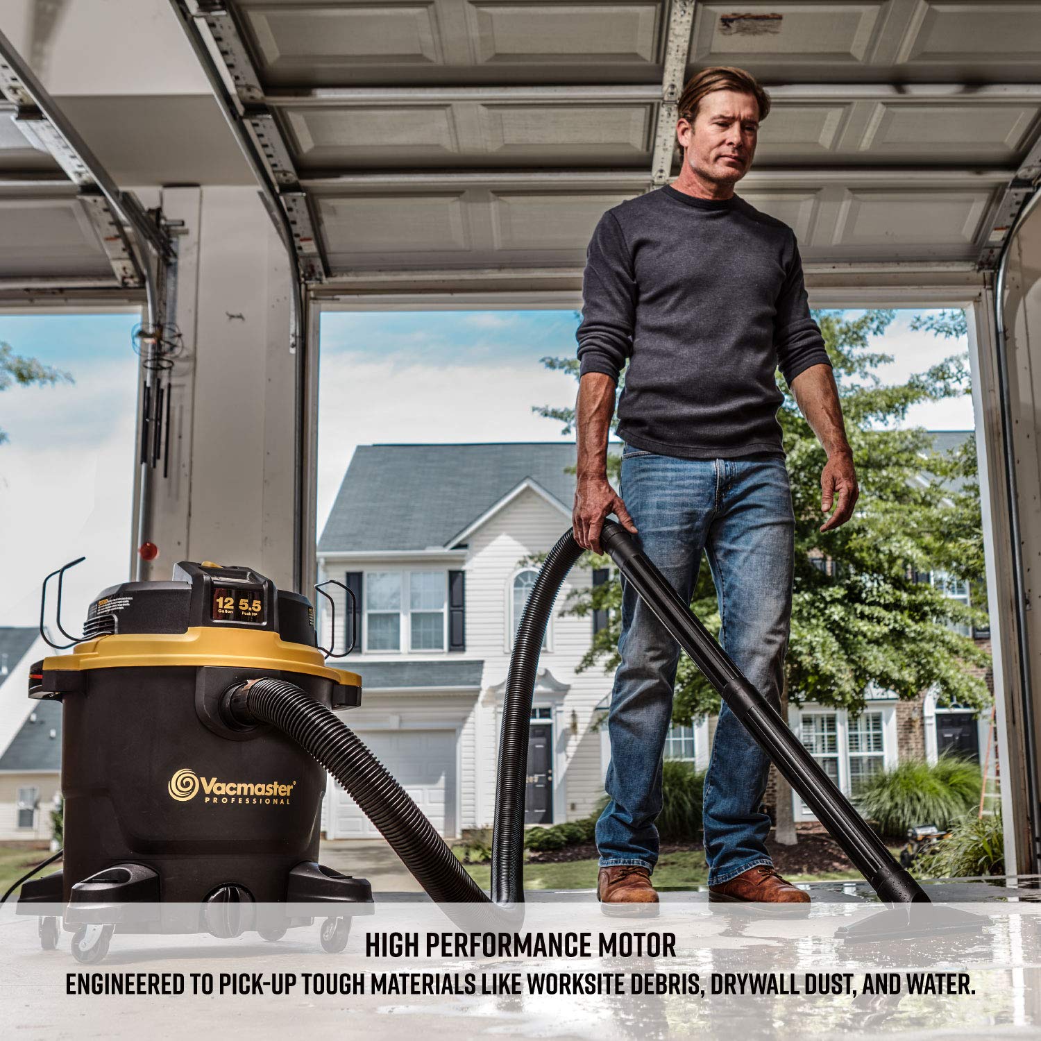 Vacmaster Professional - Professional Wet/Dry Vac, 12 Gallon, Beast Series, 5.5 HP 2-1/2" Hose (VJH1211PF0201) , Black Vacmaster