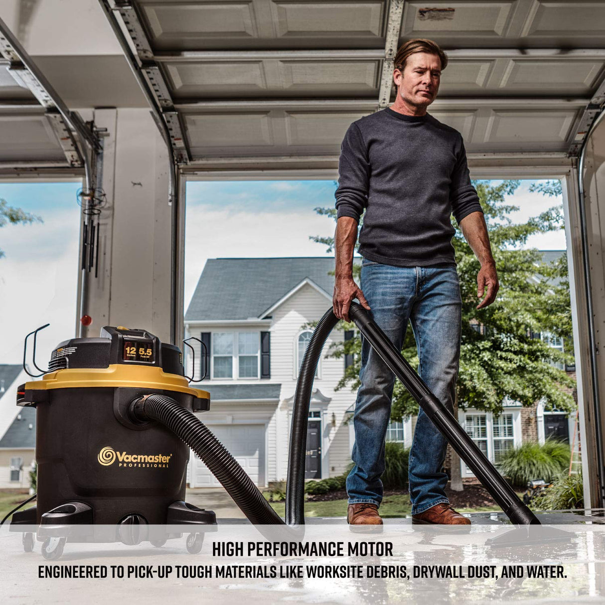 Vacmaster Professional - Professional Wet/Dry Vac, 12 Gallon, Beast Series, 5.5 HP 2-1/2" Hose (VJH1211PF0201) , Black Vacmaster