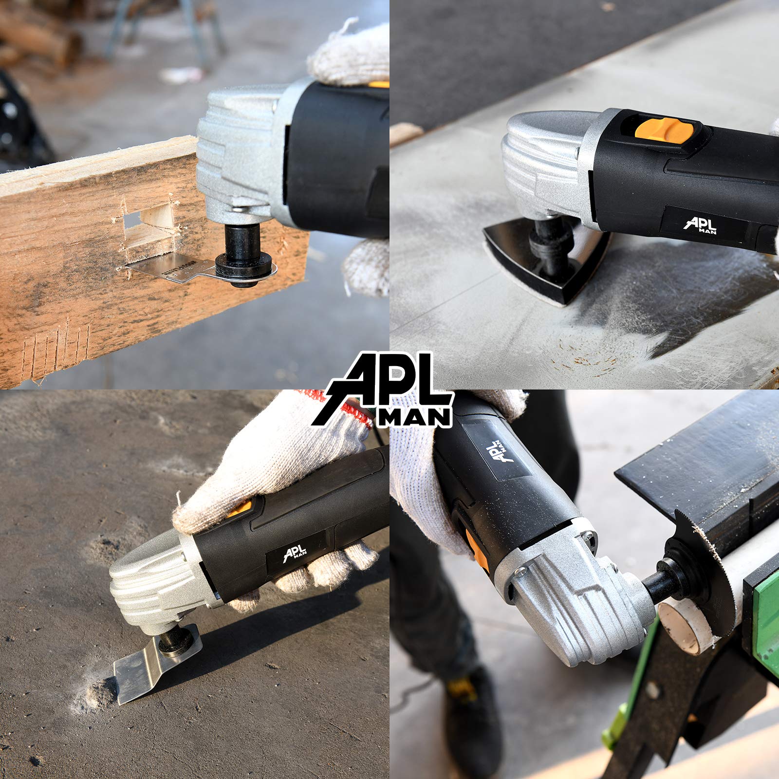 APLMAN Multi Purpose Oscillating Tool, 1.6-Amp Oscillating Multi Tool with 3.2°Oscillation Angle, Single Speed and 8 Pcs Accessories，Carrying Box - WoodArtSupply