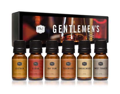 P&J Fragrance Oil Gentlemen's Set | Leather, Sweet Tobacco, Teakwood, Bay Rum, Cedar, Sandalwood Candle Scents for Candle Making, Freshie Scents,