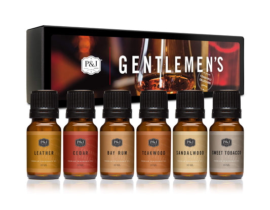 P&J Fragrance Oil Gentlemen's Set | Leather, Sweet Tobacco, Teakwood, Bay Rum, Cedar, Sandalwood Candle Scents for Candle Making, Freshie Scents, - WoodArtSupply