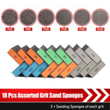 BOSHCRAFT 18 Pack Sanding Sponge, Washable and Reusable Sanding Block for Wood Drywall Metal Glasses Coarse/Medium/Fine/Superfine in 60/80/120/220 BOSHCRAFT