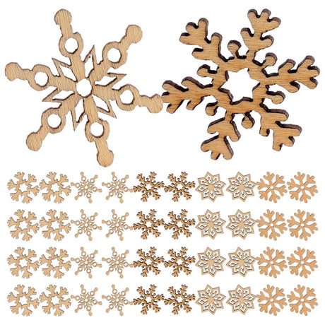 VOSAREA Christmas Unfinished Wooden Snowflake Ornaments: 200pcs Snowflake Hanging Cutouts Blank Wood Slices DIY Craft Embellishments for Xmas Tree VOSAREA
