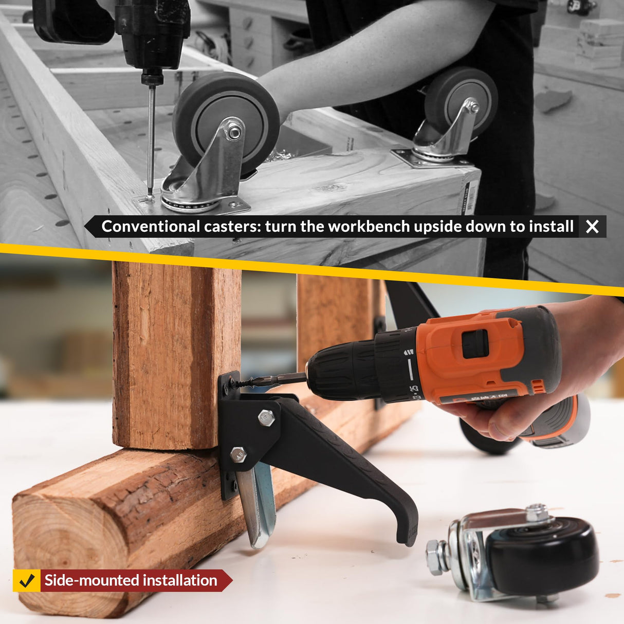 HOLKIE Retractable Casters Heavy Duty Casters with Lifting and Lowering Function Maximum Load of 700 lbs (4 casters) for Workbenches or Other HOLKIE