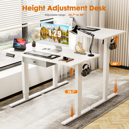 Sweetcrispy Electric Standing Desk Adjustable Height, 55 x 24 inch Sit Stand Up Desk with Drawer, Ergonomic Home Office Table Computer Workstation