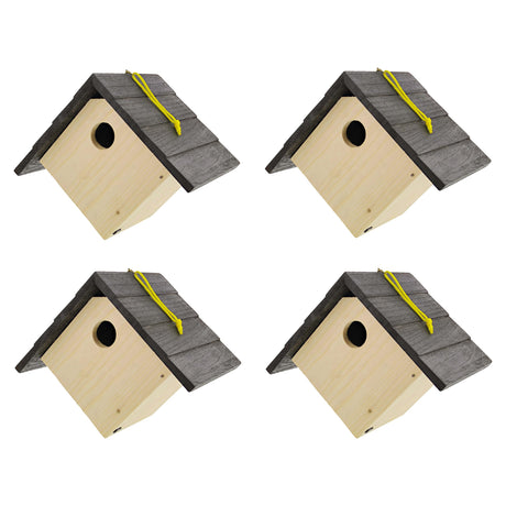 MiMu 6in Wood Birdhouse Kits for Adults - 4pk Unfinished Paintable Bird Houses for Outside Patio - Paint Your Own Hanging Diamond Birdhouse Party MiMu