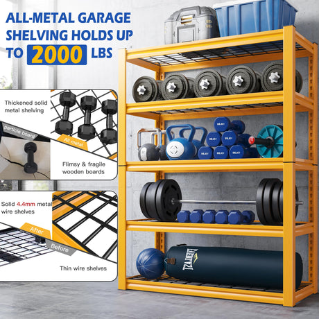 REIBII 40" W Garage Shelving Heavy Duty Storage Shelves Load 2000LBS Heavy Duty Shelving Adjustable 5 Tier Wire Metal Shelves for Storage Rack Pantry REIBII