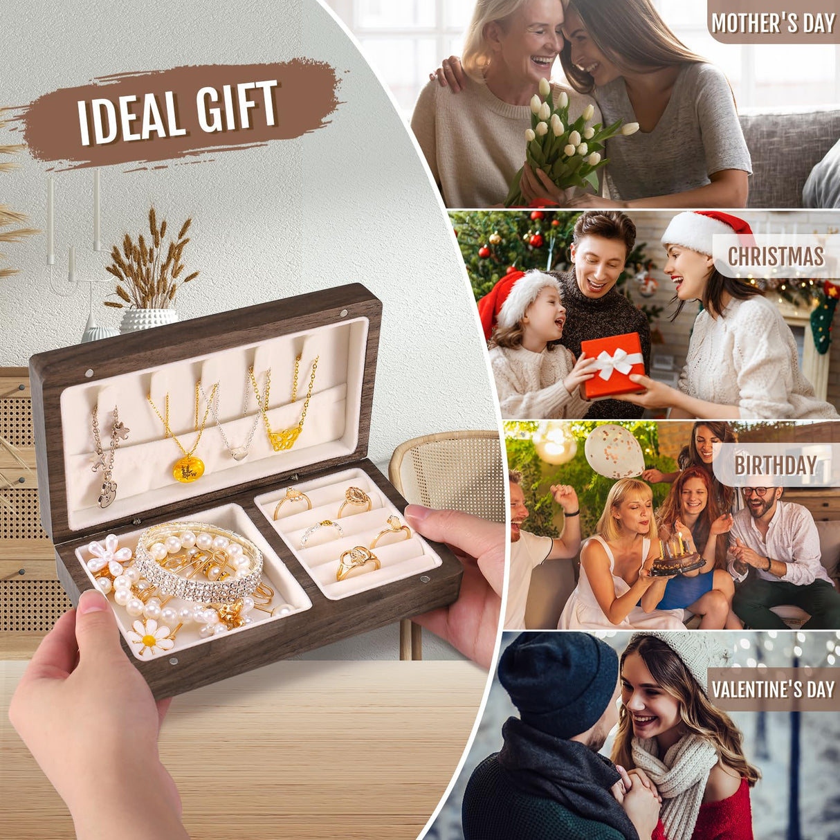 Zhamate Personalized Gifts for Women Girls-Custom Jewelry Box Wooden with Birth Flower Name, Birthday Gifts, Wedding Gift for Bridesmaids, Mom Gifts Zhamate