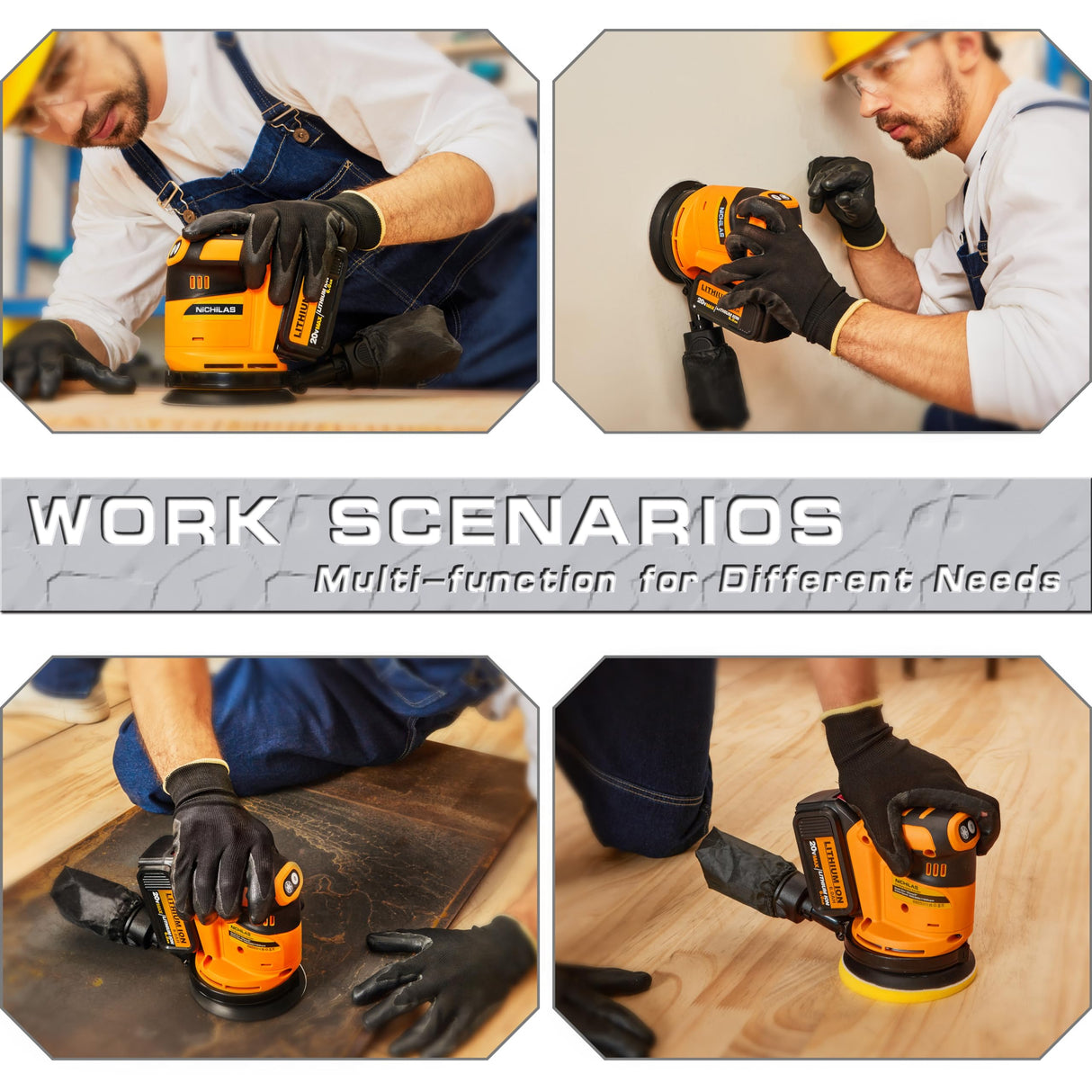 Random Orbital Sander Cordless Brushless Motor 6 Speeds Max 13500RPM, 5” Electric Sander with Dust Collector for Dewalt Battery, (Battery Not Nichilas