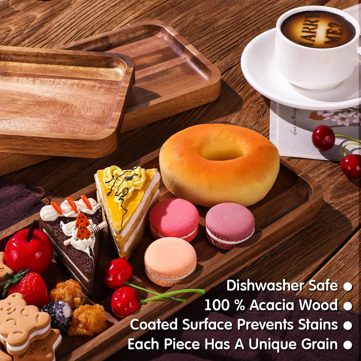 5 Pack Solid Acacia Wood Serving Trays, 14 x 5.5 Inches Rectangular Wooden Serving Board for Food Appetizer Serving Tray Plates for Vegetables Fruit Roowest