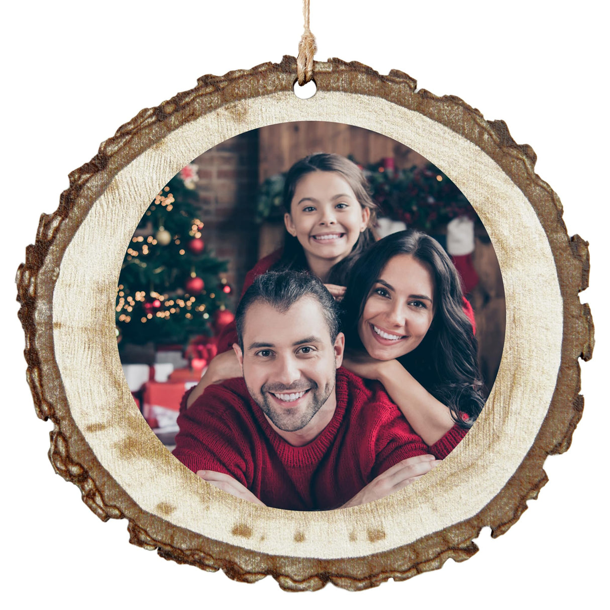 Let's Make Memories Personalized Christmas Ornament - Photo Only - Round - Rustic Wood Let's Make Memories