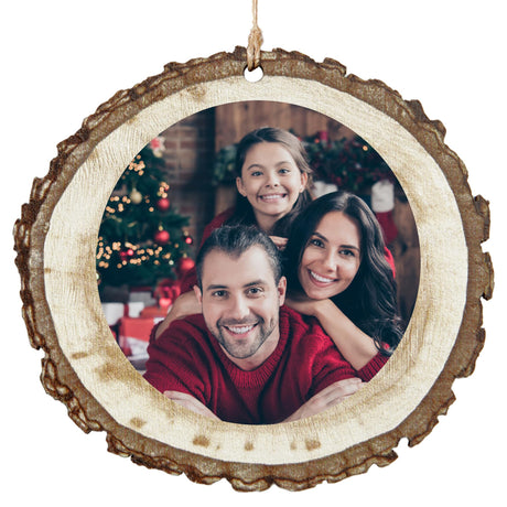 Let's Make Memories Personalized Christmas Ornament - Photo Only - Round - Rustic Wood Let's Make Memories