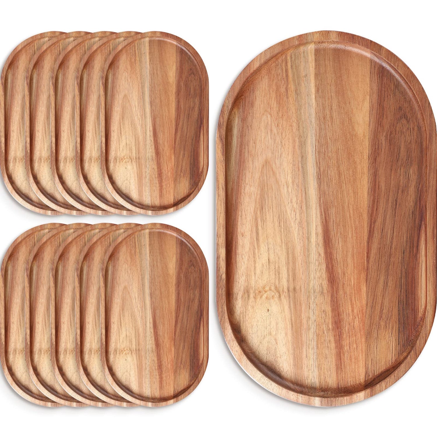 Rtteri 10 Pcs Wooden Plates Wood Dinner Plate Serving Trays Decorative Serving Platter Mango Oval Wood Tray for Food, Vegetables, Fruit, Charcuterie, Rtteri