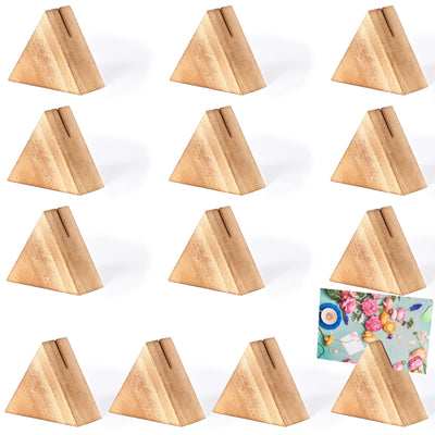 CHGCRAFT 10Pcs Triangle Wood Photo Holder Table Numbers Sign Holders Wooden Place Card Holders Name Photo Picture Holders for Wedding Party Birthday,