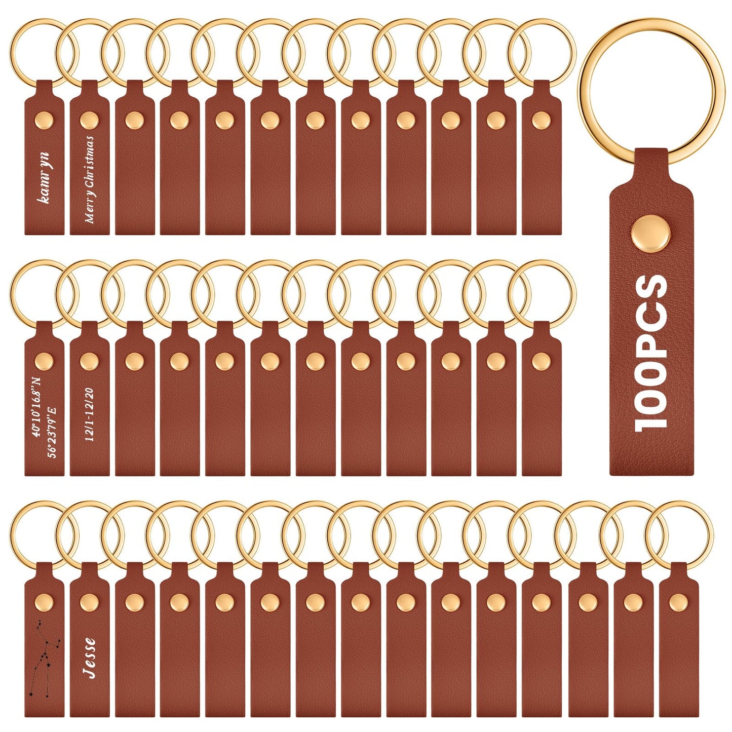 Wavyknot 100 Pcs Leather Key Fobs Kit Blanks DIY Laser Engraving Keychain for Leather Keychain Making Supplies (Dark Brown,3.7 x 0.7 Inches)