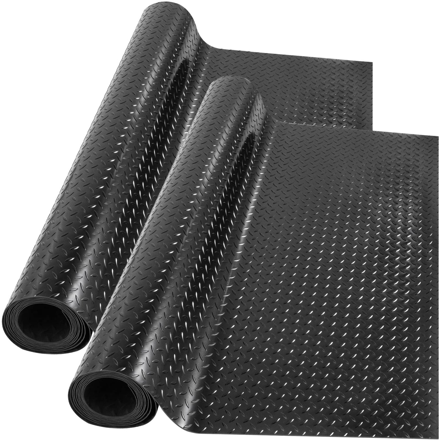 Happybuy 2 Rolls Garage Floor Mats, 17 x 3.6 Ft Garage Mat, 2.5mm Thickness Black Diamond Plate Flooring Mats, Water/Stain Resistant PVC Garage Mats