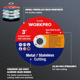 WORKPRO 20-Pack Cut-Off Wheels, 3 X 3/8-inch Metal&Stainless Steel Cutting Wheel, Thin Metal Cutting Disc for Angle Grinder WORKPRO