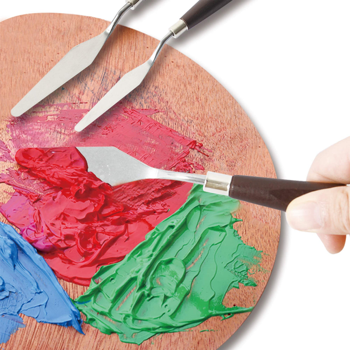 CONDA Palette Knife Painting Stainless Steel Spatula Palette Knife Oil Paint Metal Knives Wood Handle (Red 5 Piece) conda