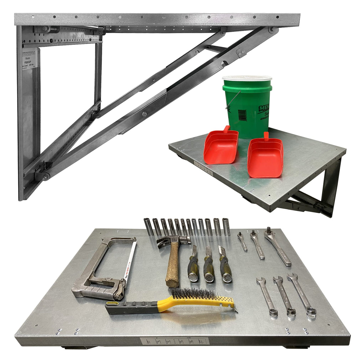 Professional Grade Products 26” x 32” Heavy Gauge Steel Wall Mounted Folding Workbench “Lock N Load” for Saving Space in The Garage, Utility Room, Professional Grade Products