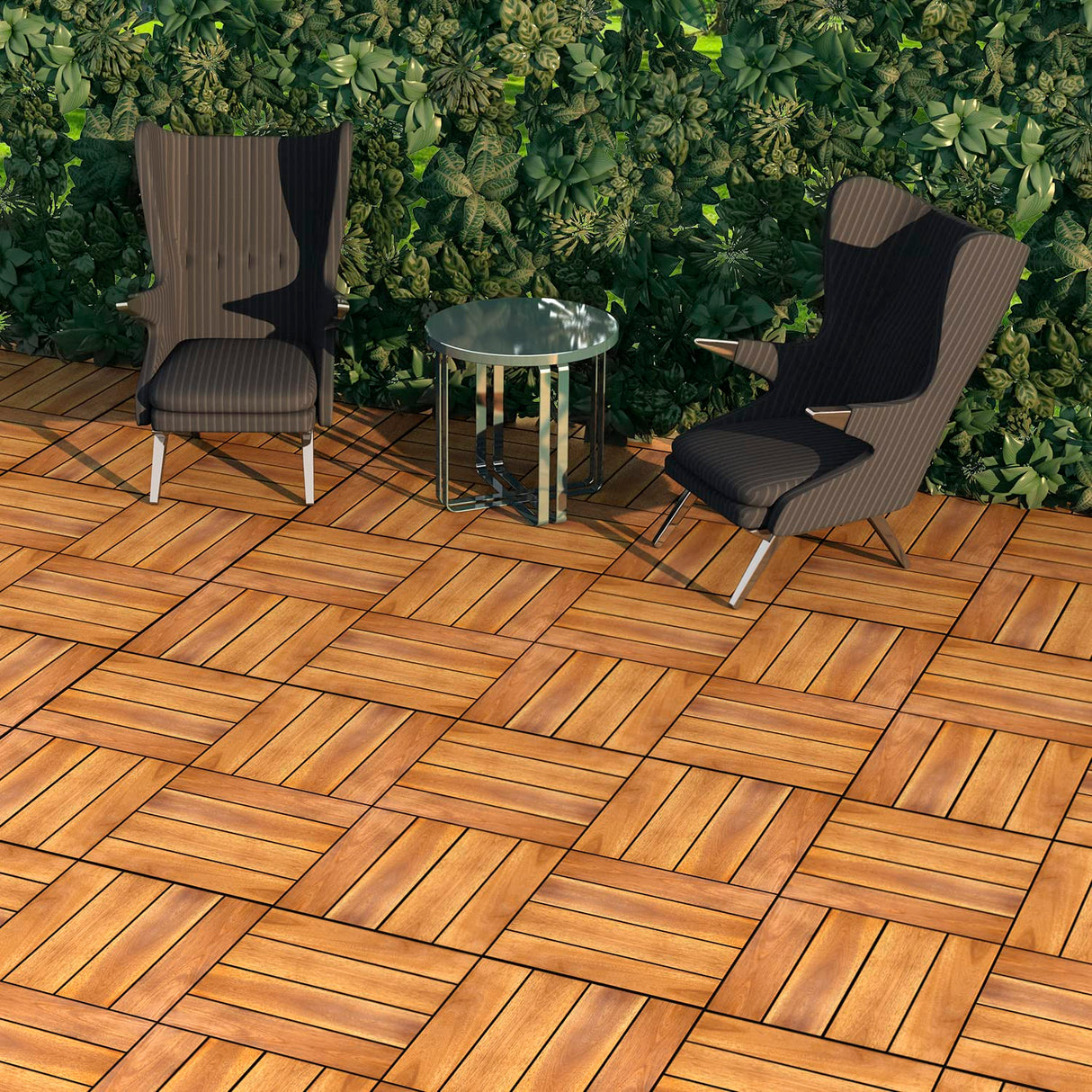Interlocking Deck Tile (Pack of 10, 12"x12") Acacia Hardwood Deck Tile, Interlocking Patio Tile in Solid Acacia Wooden Oiled Finish Waterproof All LOAQUA