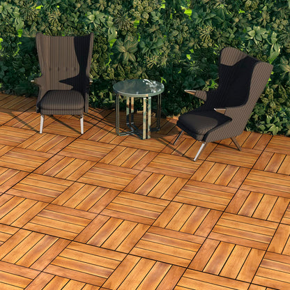 Interlocking Deck Tile (Pack of 10, 12"x12") Acacia Hardwood Deck Tile, Interlocking Patio Tile in Solid Acacia Wooden Oiled Finish Waterproof All