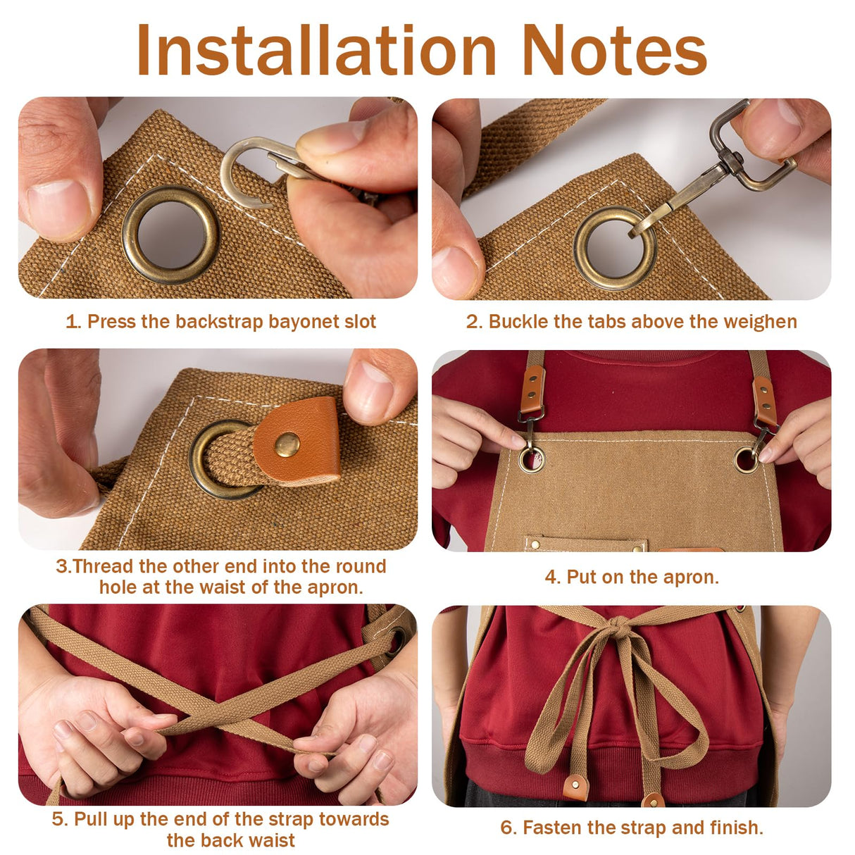 INMTIE woodworking apron. Heavy wax canvas work apron (Khaki) INMTIE