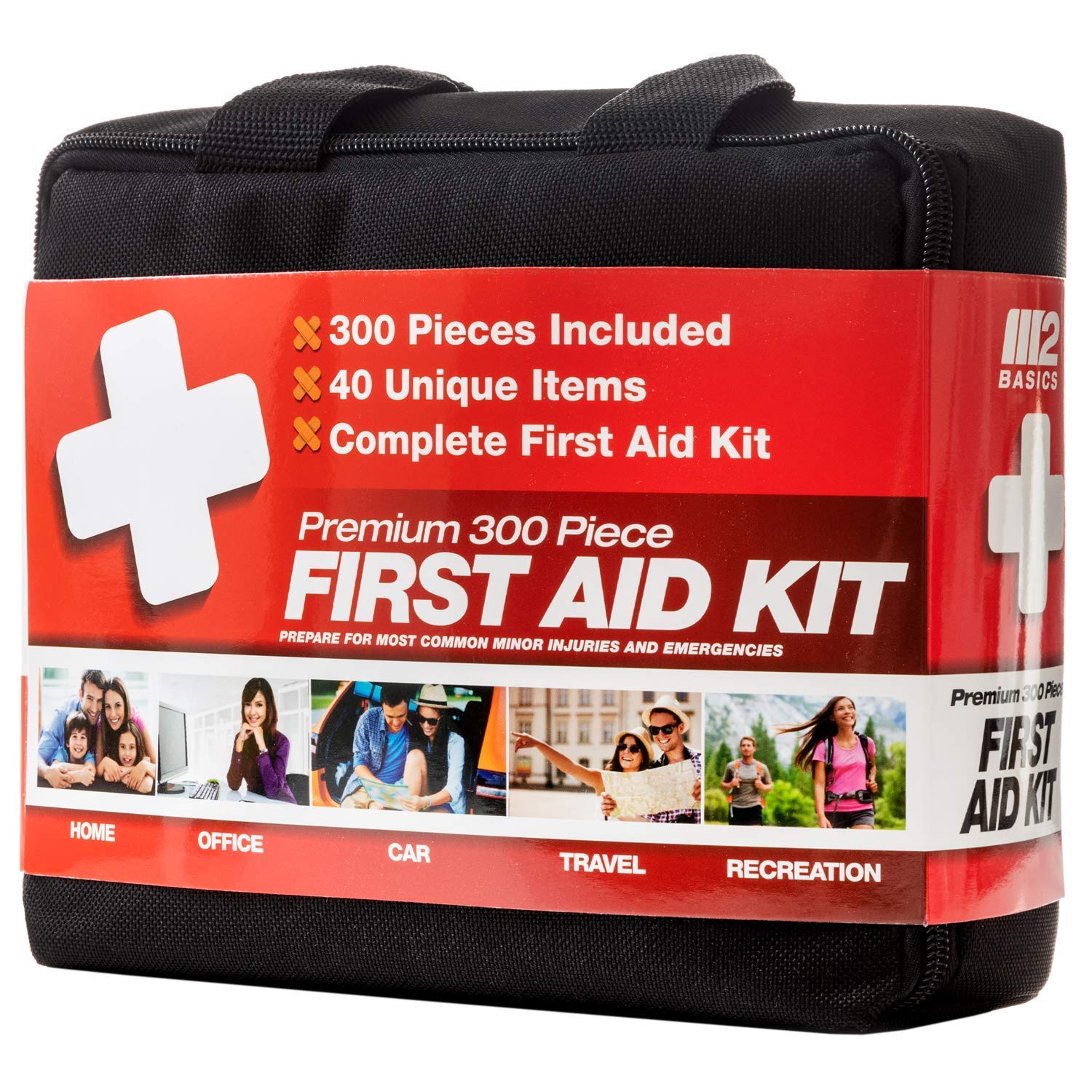 M2 BASICS Professional 300 Piece (40 Unique Items) First Aid Kit | Emergency Medical Kits | Home, Business, Camping, Car, Office, Travel, Vehicle, - WoodArtSupply