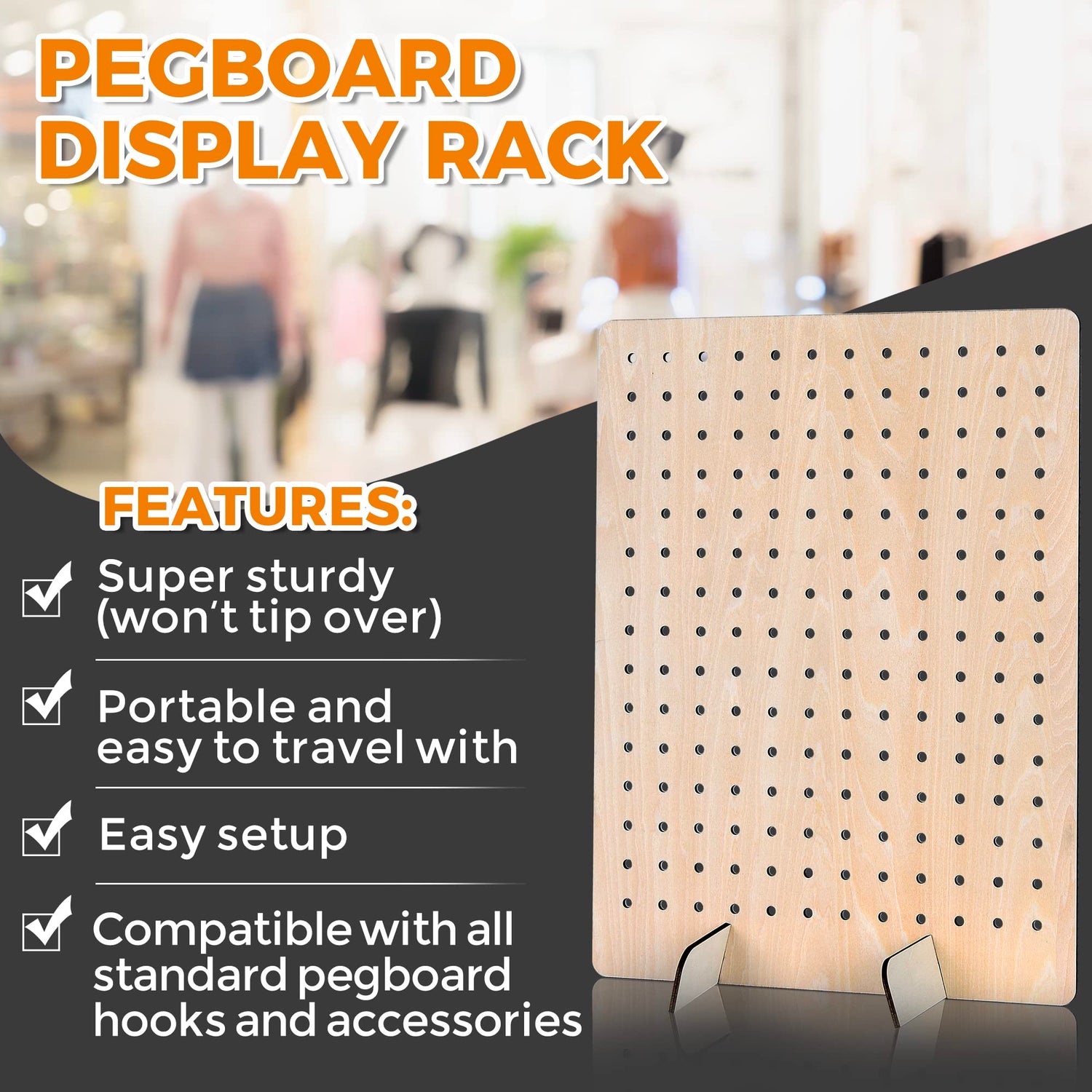 Wooden Pegboard Display Stand Retail Rack - Necklace Holder Earring Display Stands for Selling and Craft Shows - Jewelry, Pin, Stickers & Keychain Storage Standard
