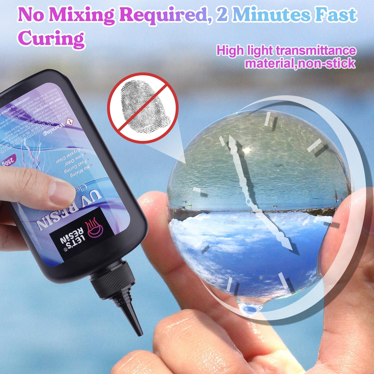 LET'S RESIN UV Resin, 2,000g 250ml 8Pcs Faster Cure Crystal Clear UV Resin Bulk,Low Shrinkage No Tacky UV Epoxy Resin Kit,Transparent High Gloss LET'S RESIN